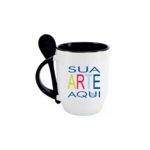 Caneca  c/ colher preta - Personalizada